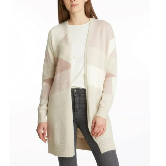 ADYSON PARKER |  DROP SHOULDER COLOR BLOCK OATMEAL COMBO CARDIGAN SWEATER - Picture 2 of 11